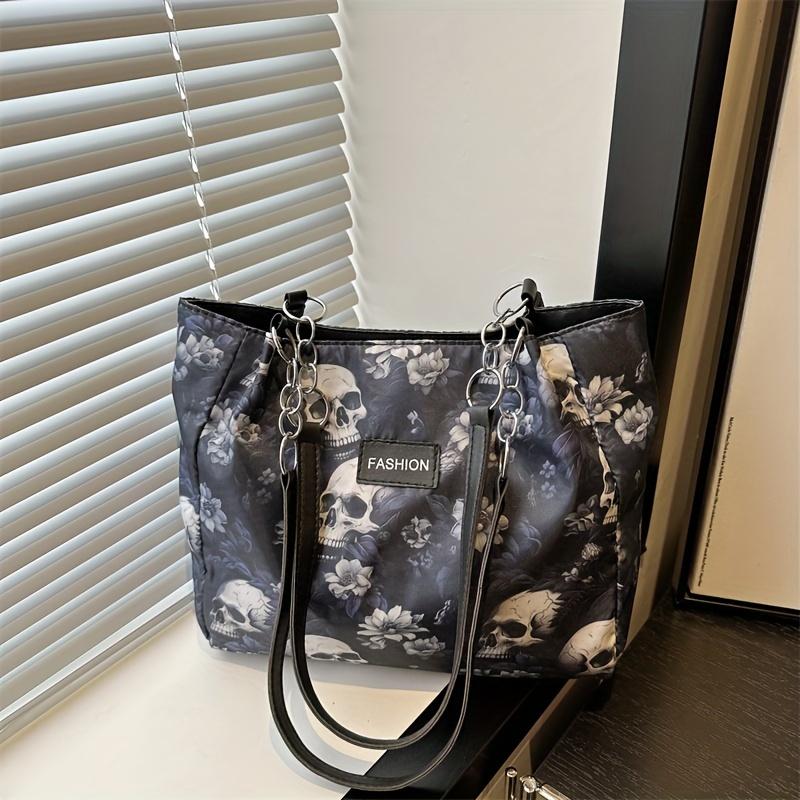 

Сумка-тоут с готическим принтом черепа, Большая вместительная сумка через плечо для женщин, Модная сумка для поездок на работу и работы, с ремешком на запястье, на молнии синий