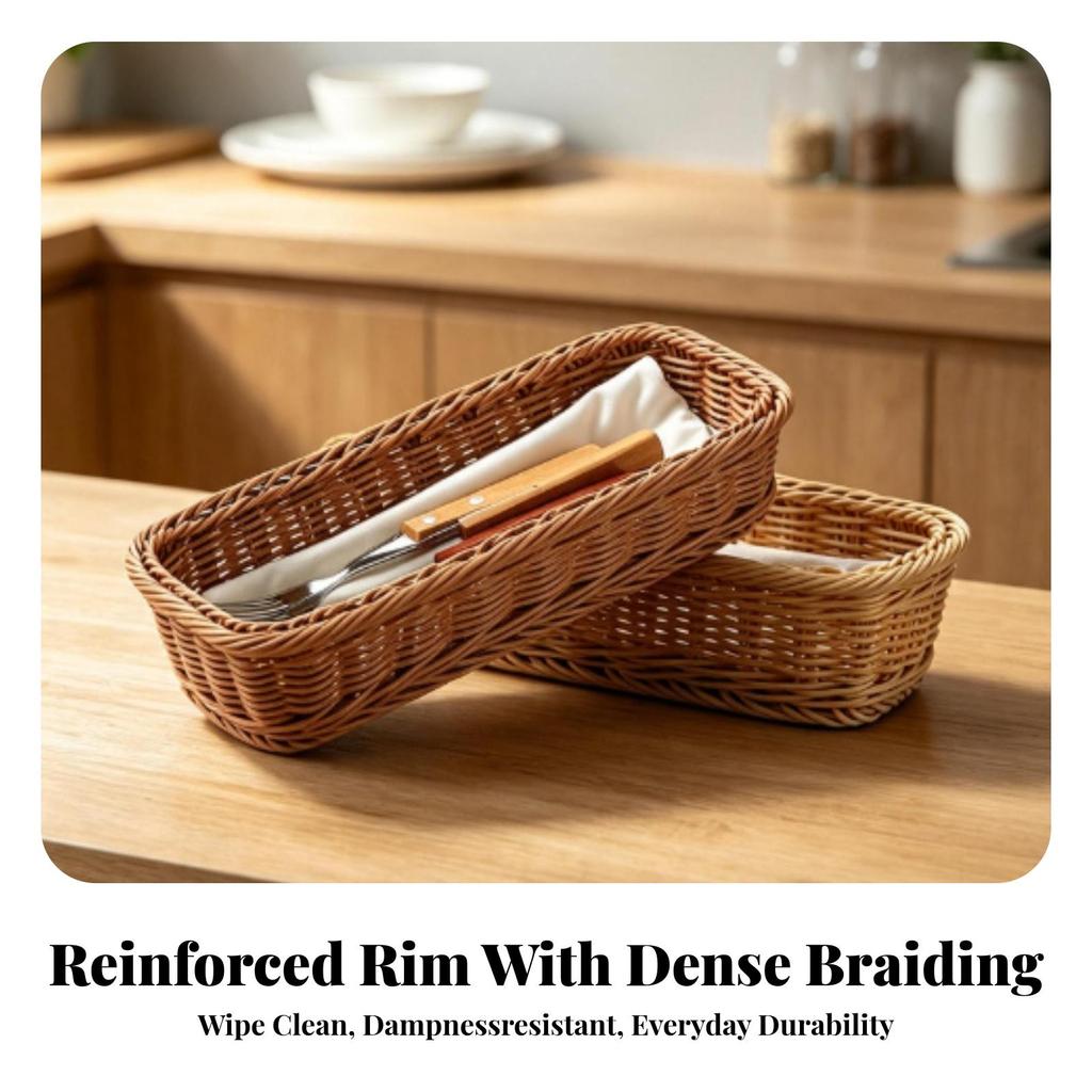 Rectangular Woven Storage Basket with Rounded Corners Handwoven for Dining Table