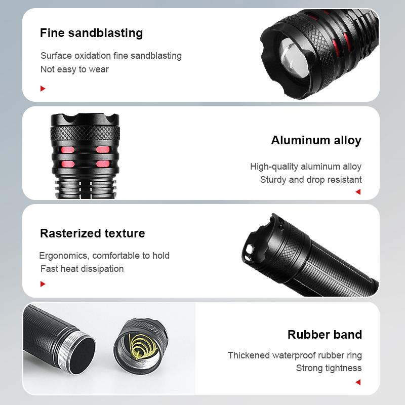 High Power XHP70 Flashlight Rechargeable LED Torch Telescopic Zoom Light For Camping Waterproof Lamp