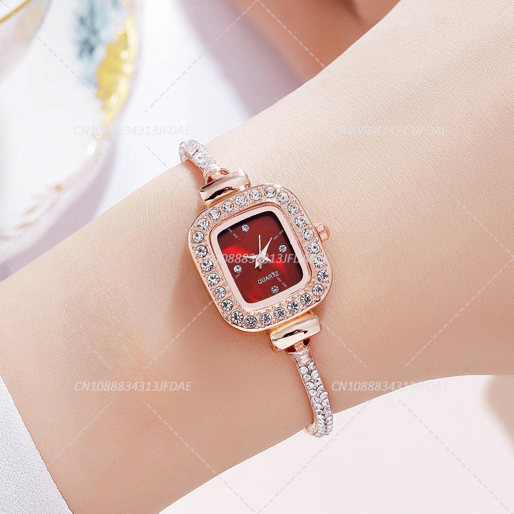 Elegant Adjustable Steel Quartz Women Wristwatch Luxury Fashion Diamond Crystal Watch Small Square Dial Women's Watches