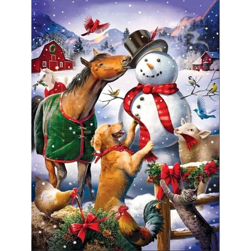 5D Diamond Painting Cartoon Snowman Diamond Embroidery Snow Scene Cross Stitch Full Round Drill Home Decor Christmas Gift
