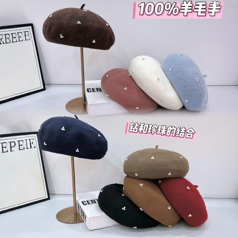 25 early autumn new silver silk rhinestone beret hat wool elegant knitted hat tide