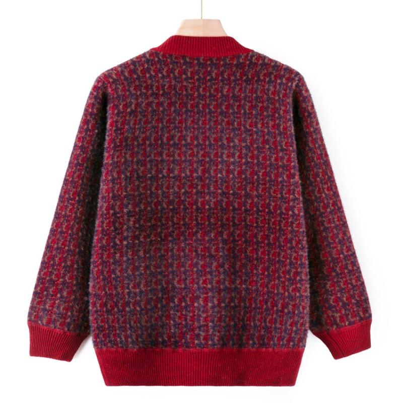 Middle-aged and Old Autumn and Winter Clothes Fleece Thickened Cardigan Sweater Female Mother Warm Knitted Sweater Jacket Elderly Grandma Clothes