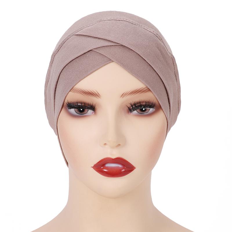 Cross Inner Hijab Women Stretch Turban Hat Lslamic Underscarf Bonnet Hat  Cotton Jersey Inner Hijab