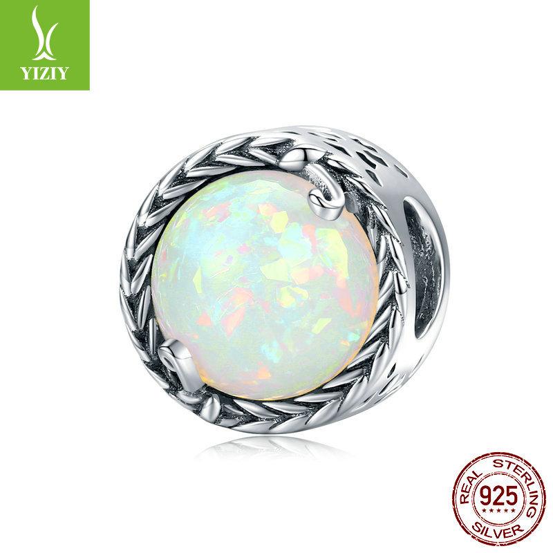 Wind S925 Silver Opal Bracelet Beaded, Retro Luxury Opal Diy Beads Loose Beads With