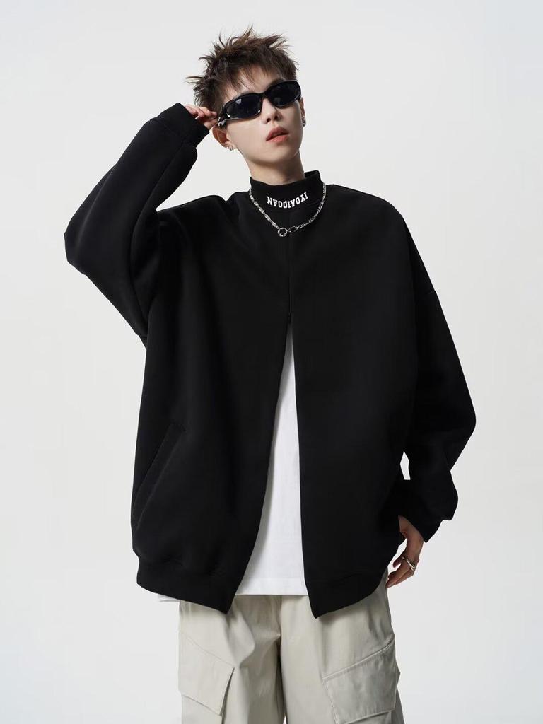 Men's Autumn Trendy Half-High Collar Hoodie Jacket - High Street Versatile Zipper Sportswear for Couples