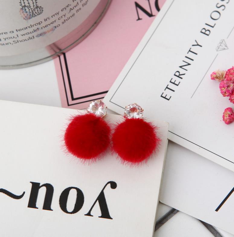 Korean Zirconia Ear Ornaments: Sweet Temperament Fur Ball Dangle Stud Earrings for Women