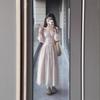 Simple and Generous, High-end Wear, Coffee Break French Pink Long-sleeved Dress, Unique and Beautiful Waist Skirt In Early Autumn