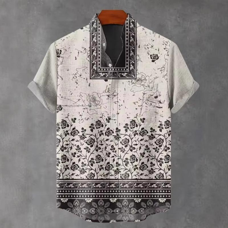 Мужские ретро этнические рубашки с коротким рукавом, модные повседневные трендовые рубашки XS белый