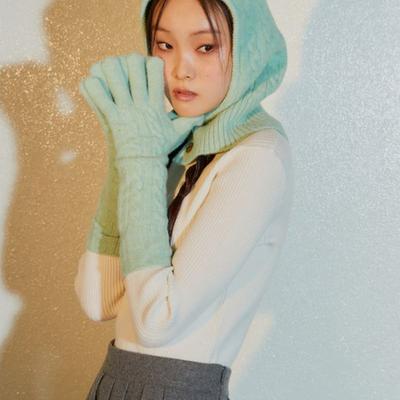 Kuho Plus Cable Knit Long Gloves Mint (KE3X5UM02L)