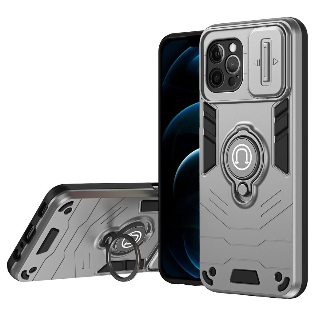 Für iPhone 12 Pro Hülle Kameraschutz PC+TPU Handyhülle mit Fingerringhalter