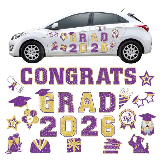 30Pcs Graduation Car Magnetic Stickers Waterproof Reusable 2026 Senior Grad Car Decorations Bumper Magnets for Refrigerator Metal Surfaces Party