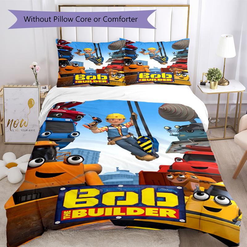 3pcs Bob the Builder Bedding Set Duvet Cover Closure Includes 1 Duvet Cover & 2 Pillowcases, Soft and Comfortable for All Seasons.