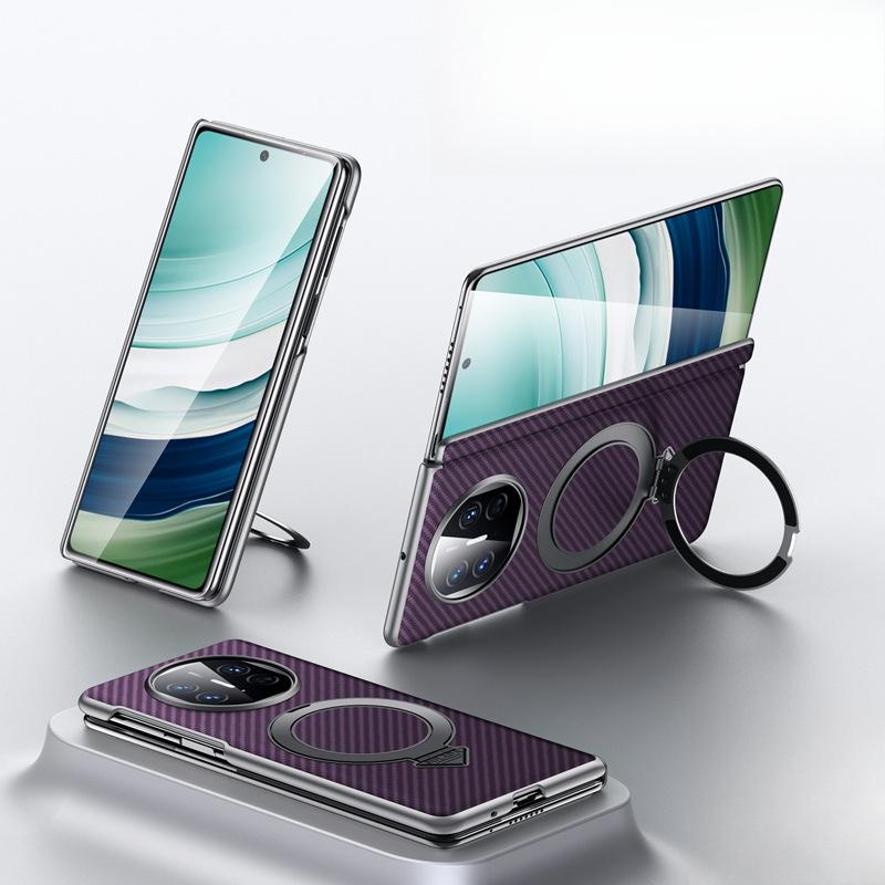 

Подходит для чехла для мобильного телефона Huawei MateX6, откидная подставка, магнитная адсорбция X5, противоударный X3, узор из углеродного волокна, центральный шарнир, кожаный чехол Huawei Mate X3