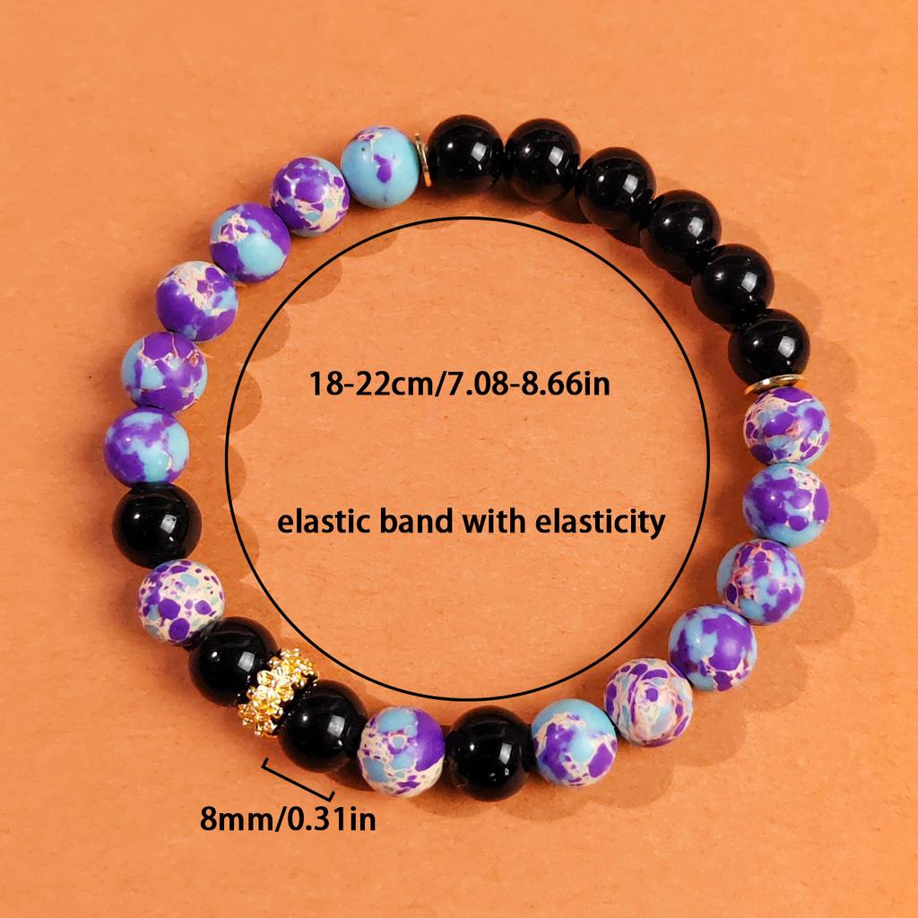 This 8mm purple imperial stone+obsidian natural stone hand-woven bracelet is suitable for both men and women and is a perfect choice for everyday wear
