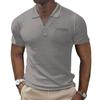 Men's summer T-shirt, waffle-weave polo shirt with zipped pocket, men's sports top