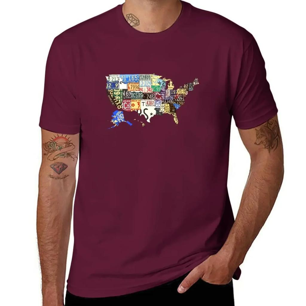 Usa Vintage License Plates Map Tshirt Hippie Clothes Summer Clothes Anime T Shirt For Unisex