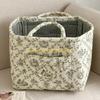 F26C Floral Pattern Quilted Cotton Storage Basket Foldable Lightweight with Handles for Home Laundry Toy Organization