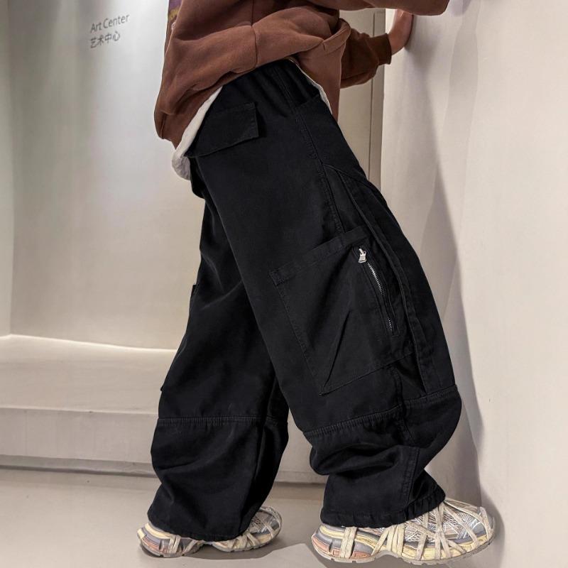 Boy S Fleece Cargo Pants Winter Thickened Solid Color Older Boys Trousers