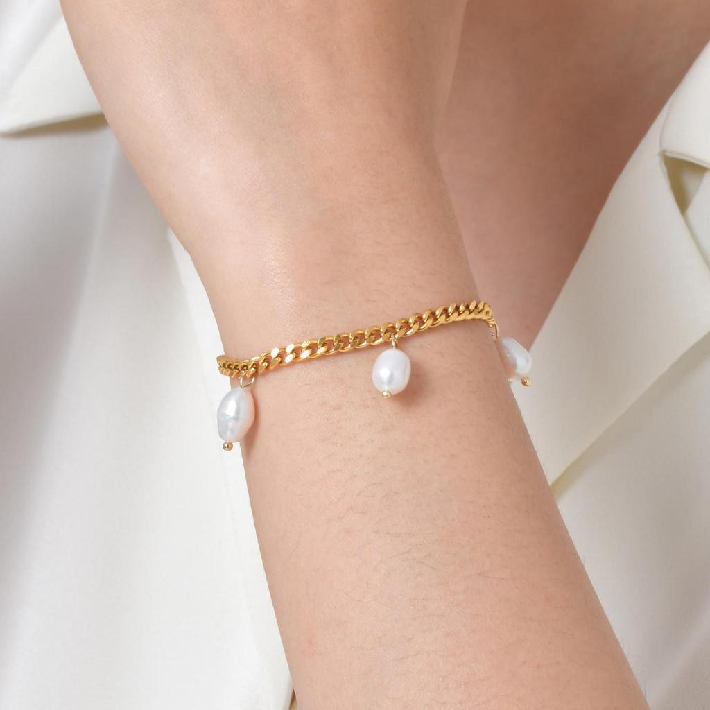 Fashion Jewelry Stainless Steel Imitation Pearl Gold Bracelet Elegant Accessories 2367