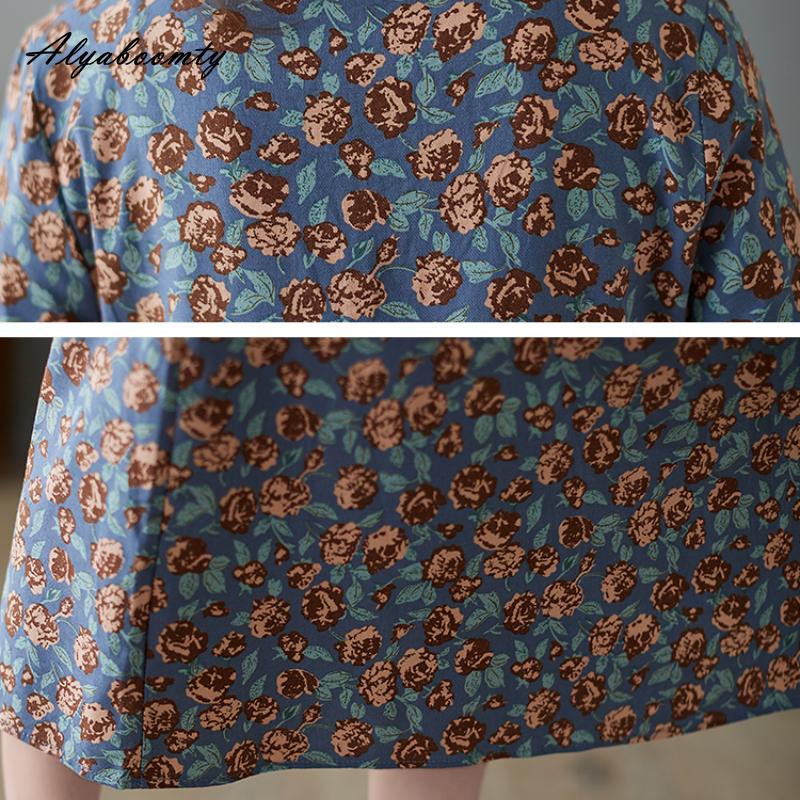 Korean Style Autumn Spring Women Midi A-Line Dress O Neck Floral Print Lace Up Dress Long Sleeve Elegant Ladies' Dress