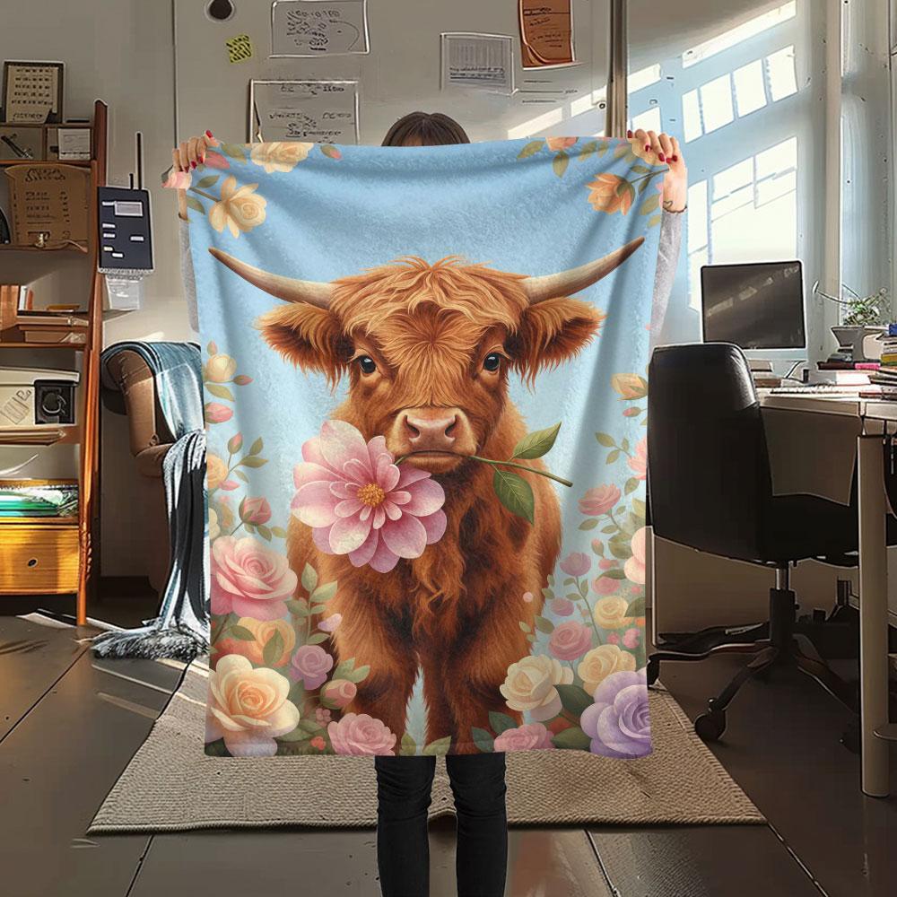 1Pc Cuteflowersanimals Print Flannel Blanket, High Quality Comfortable for All Seasons, Home Decor, Warmth and Comfort, Perfect for Christmas Gifts