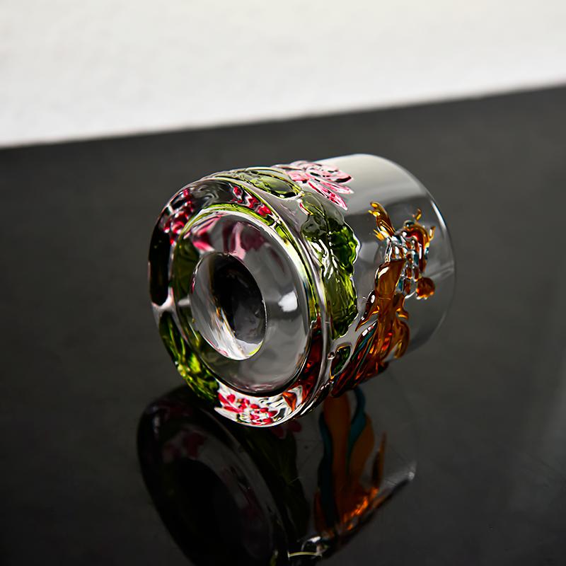 Creative relief painted country tide wind koi fish rotating tumbler whiskey wine glass crystal glass foreign wine cup