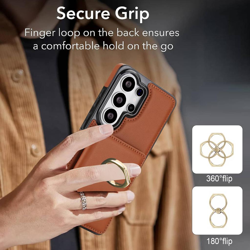 Brieftaschen-Hülle mit Kartenhalter, 360° drehbarer Ring-Ständer, Magnetverschluss und Langlebig für Samsung Galaxy S26 Ultra/S26 Plus/S26