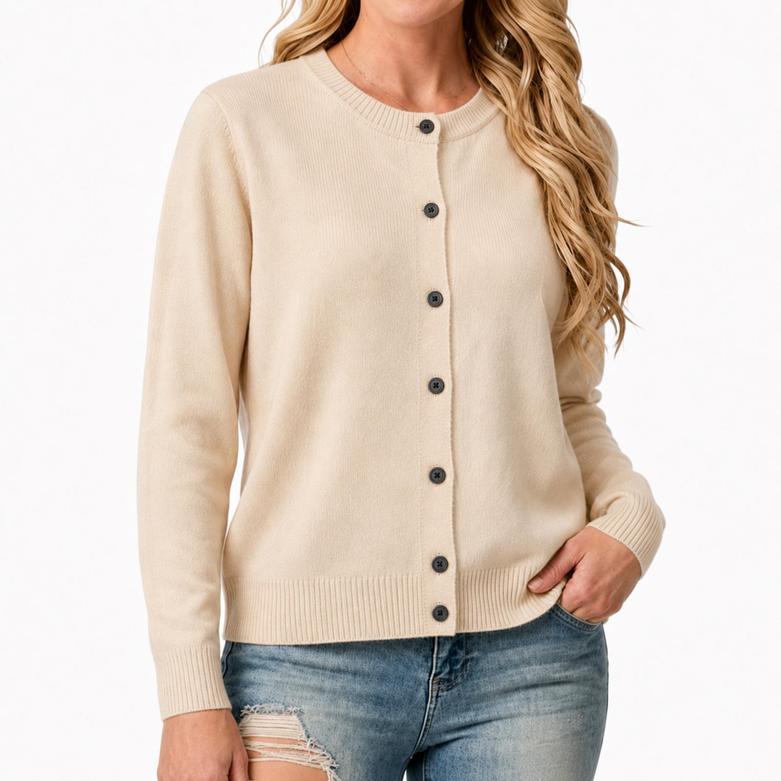 Women s Casual Knit Cardigan with Round Neck for Everyday Fashion L