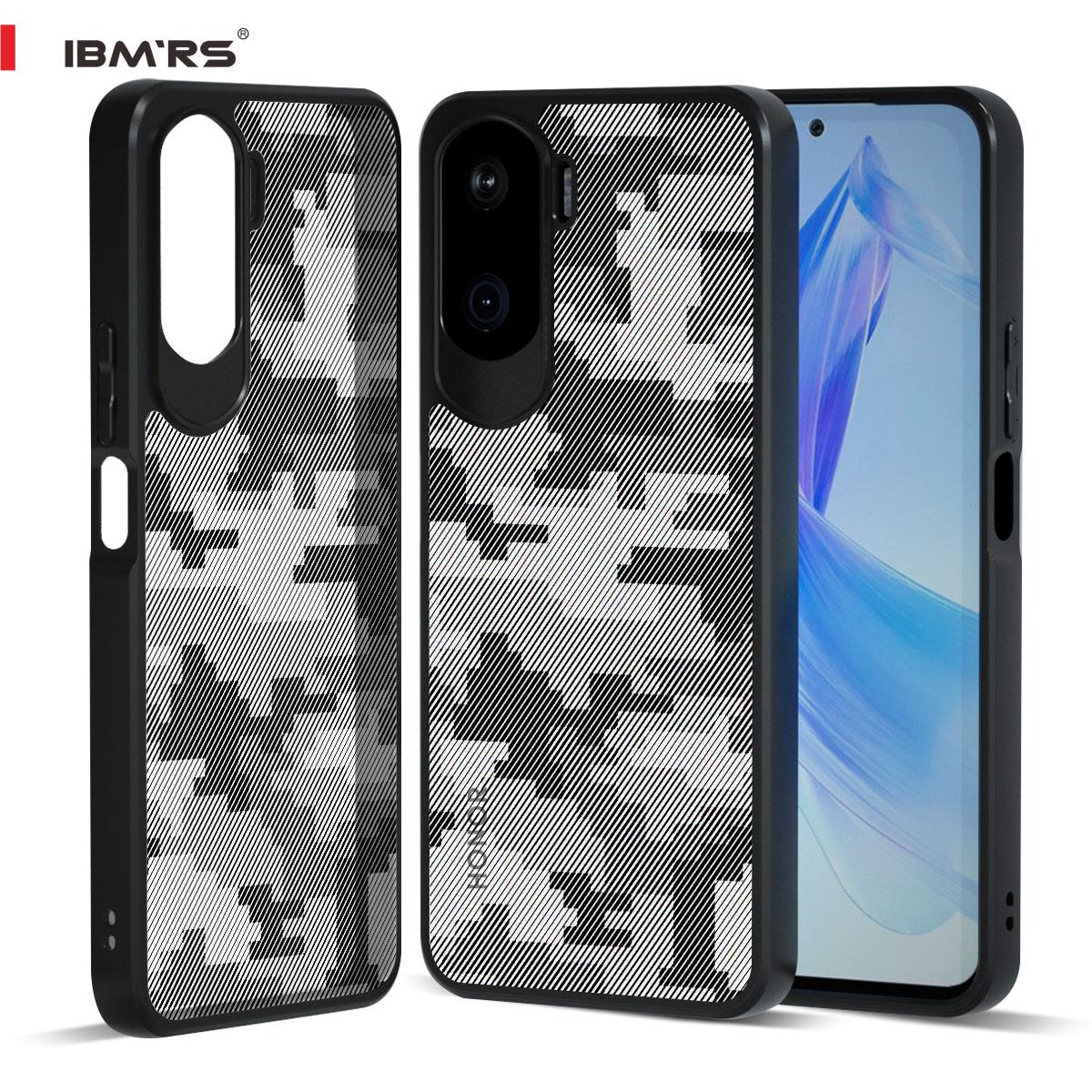 

(Comes with wrist strap)IBMRS for Honor 90 lite Phone Case, Shockproof Military-Grade Protection, Matte Translucent Black Camo