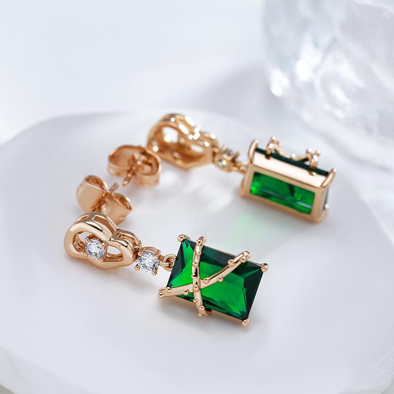Luxury Square Green Natural Zircon Drop Earrings For Women  Rose Gold White Stone Daily Easy Matching Fine Jewelry Gift