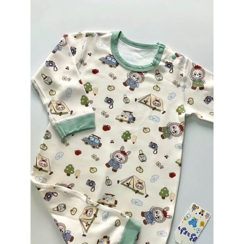 

[Kiki] Daily Order Export New Arrival Class a Youke Silk Pure Cotton Boneless Printed Long Sleeves One-Piece Romper Romper Romper Labu 100