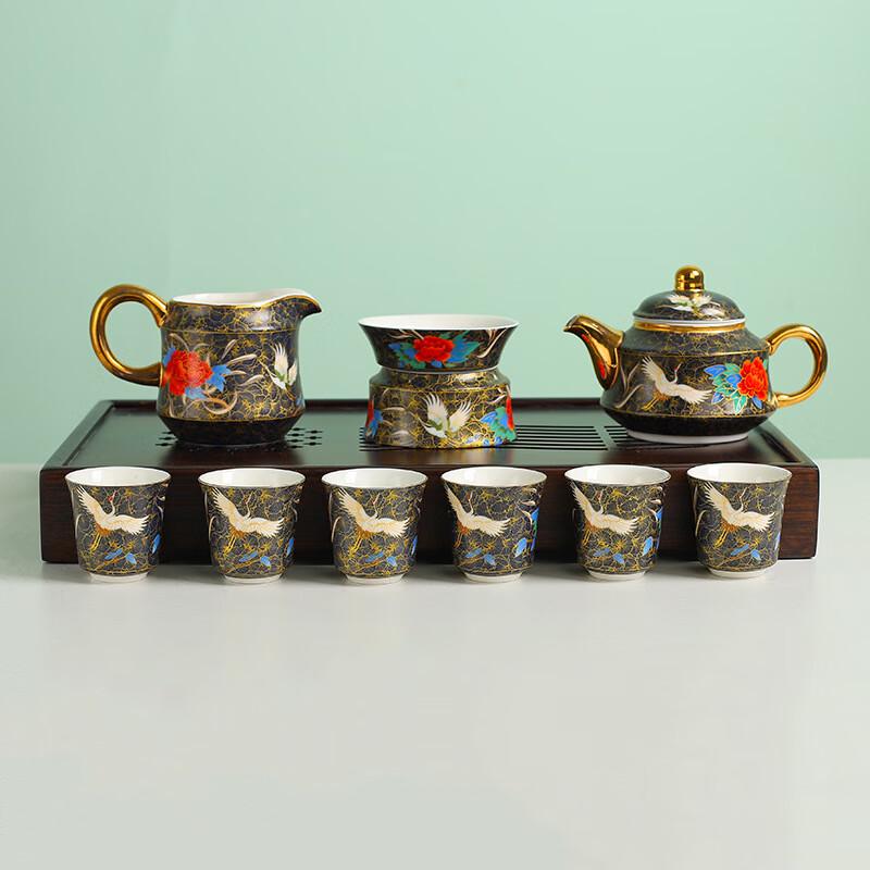 

JANLA Retro Enamel Gongfu Tea Set with Large Tea Tray