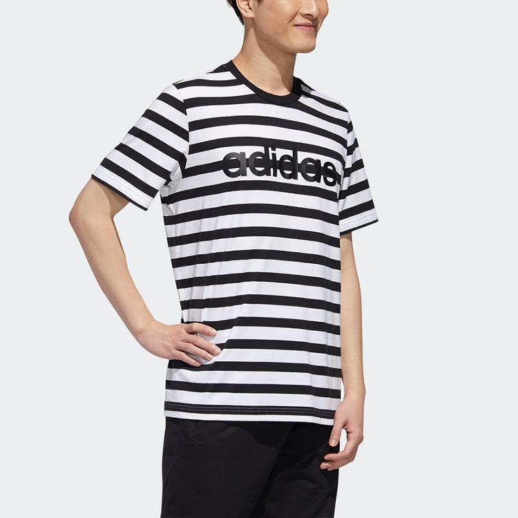 Adidas Neo Striped Sports Pullover Straight T-Shirt Men Tops Black GJ8917