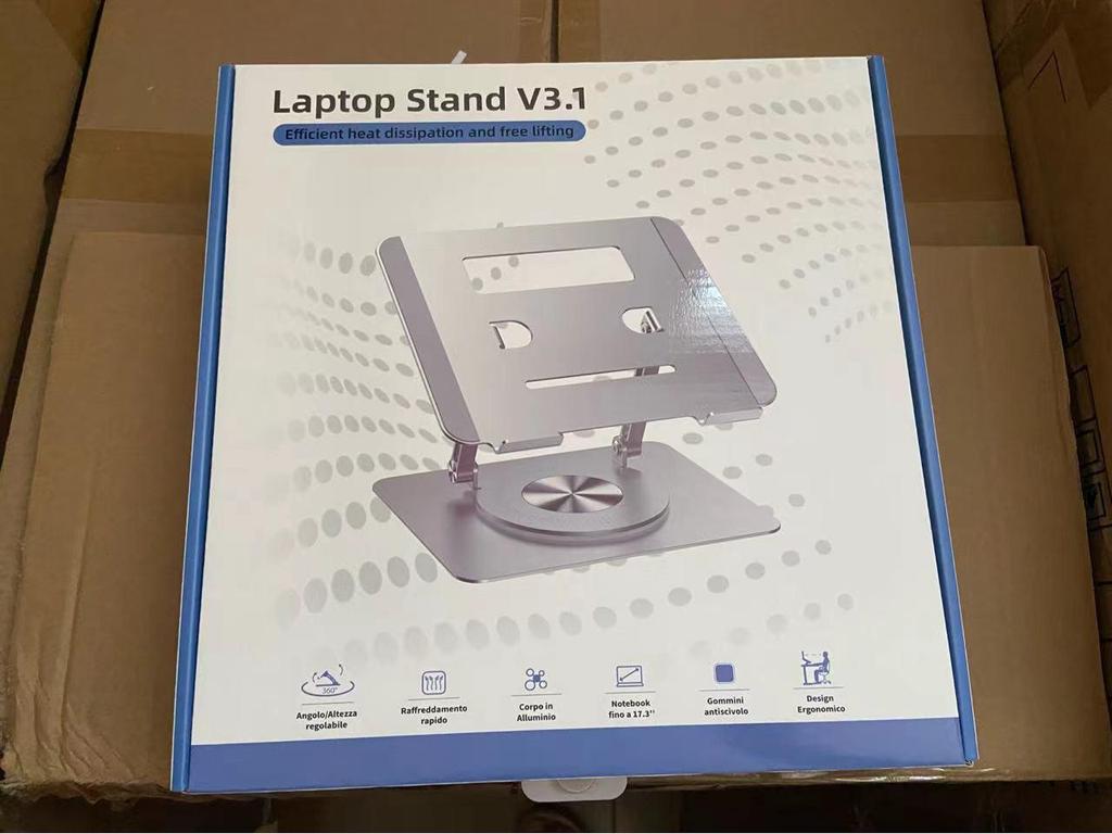 Adjustable Aluminum Alloy Laptop Stand with Cooling Riser and Rotating Feature