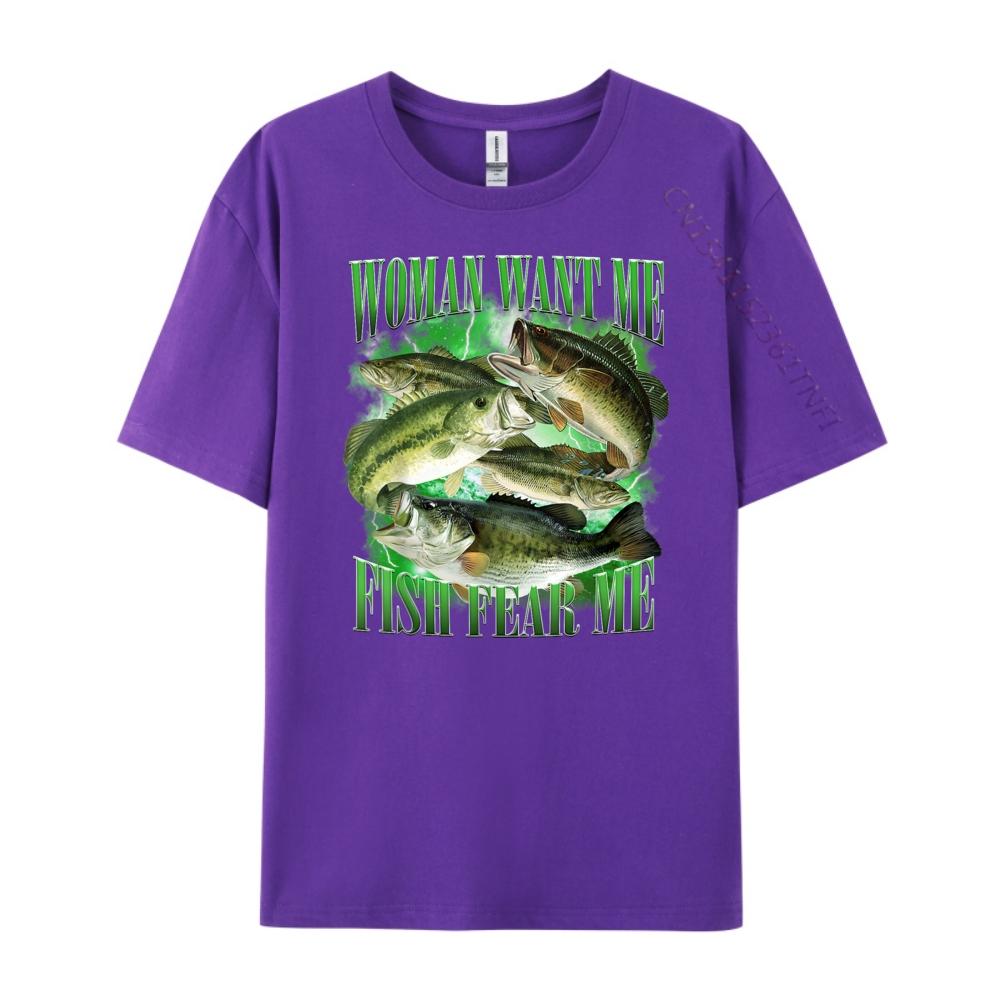 Vintage Want Me Fish Bass Fear Me Funny Lover Fishing Fashion T Shirt Men Skinfriendly and Soft Camisetas De Hombre Large Size