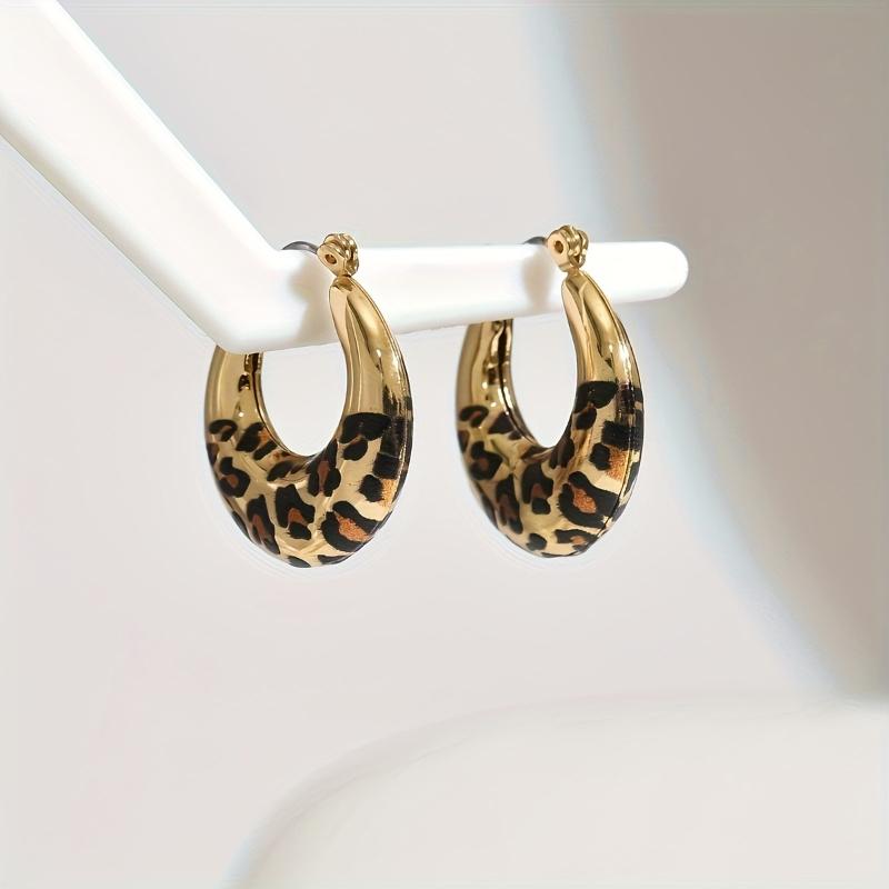 Fashionable and Trendy Gold Color Leopard Print Hanging Women's Earrings, Personalized and Simple Daily Party Zircon Gifts
