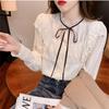 Autumn Winter Womens Tops and Blouses 2022 Cotton Blouse Button Solid Stand Collar Ladies Lace Tops Women Shirts Blusas Feminine