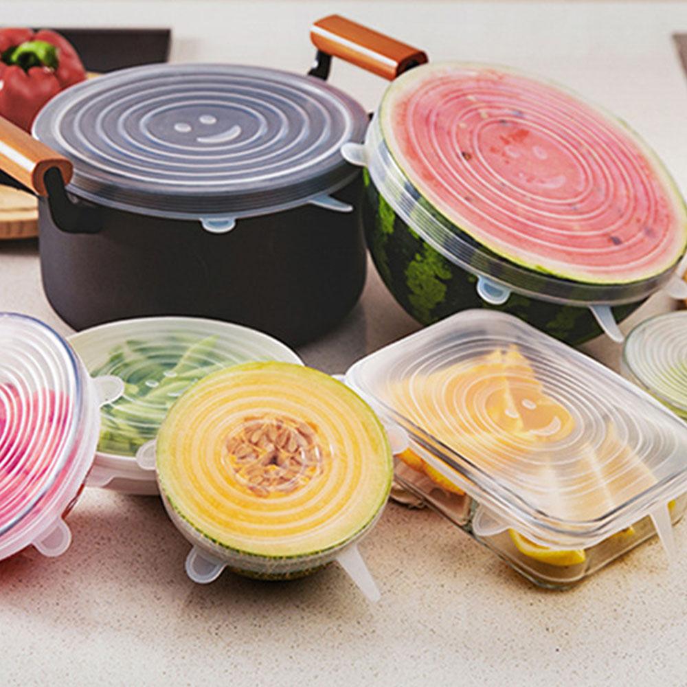 6PCS Adaptable Lid Silicone Cover Food Caps Elastic Stratchy Fresh Microwave Lids Stretch Silicone Cover for Kitchen Accessories