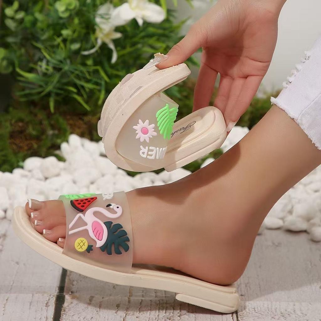 Home indoor bathroom bathing one-word slippers thick-bottomed cool slippers wear cute cartoon new summer and autumn 2025