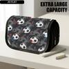 1pc Double Layer Flip Pencil Case, Football Print, Large Capacity, Portable Polyester Pen Storage Bag with Zipper Closure, Ideal for School & Office S