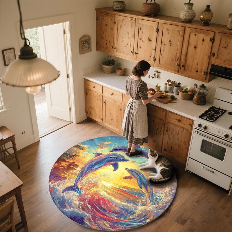 Marine Animals,Round Area Rug,Carpet Rug for Living Room Bedroom Sofa Playroom Decor,Non-slip Floor Mat
