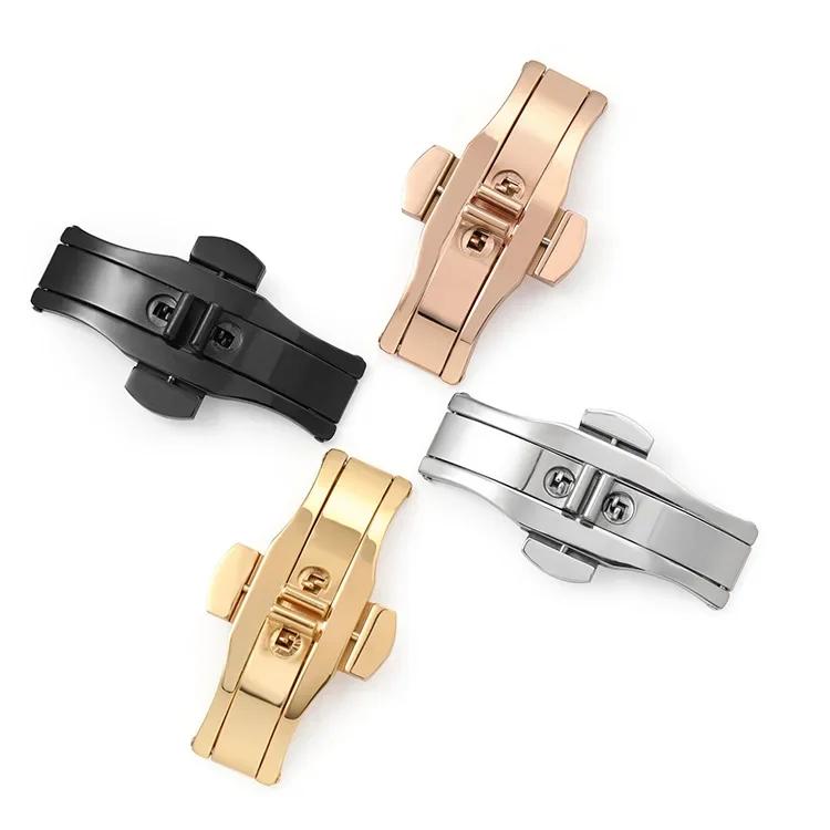 Polished Stainless Steel Buckle Watch Band Button Butterfly Clasp Double Press Folding Buckles Universal Strap Watch Accessories