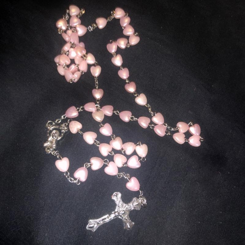 Perlen Rosenkranzperlen Rosenkranz Halskette Katholische Gebet Rosa Weiß Perle Liebesherz Christus Gebet Rosenkranz Halskette Schmuck