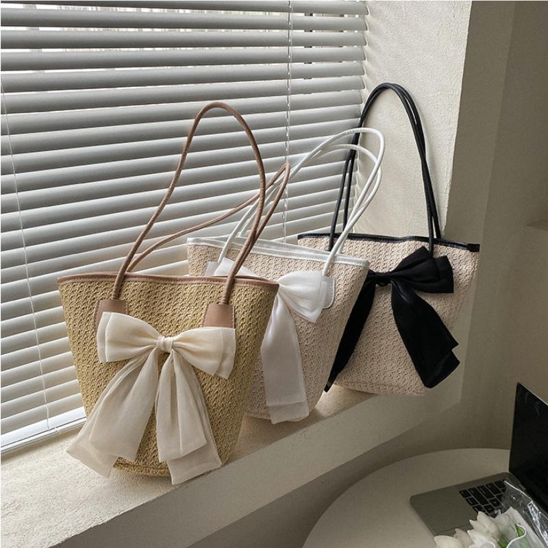 Newest Women Straw Handbags Fashion Holiday Totes Lovely Bow Shoulder Bags Fashion Beach Bags 3 Colors Drop Shipping
