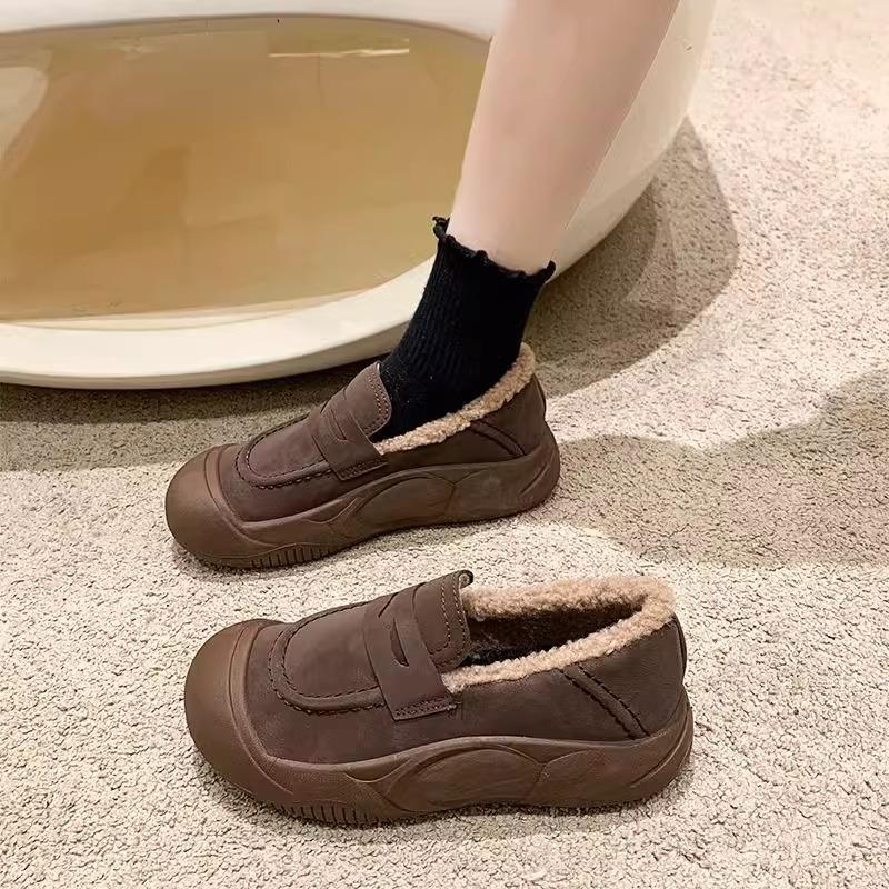 Fleece termiske bomullssko for kvinner vinteren 2025, nye avslappede myke såler, ikke trette føtter, én pedal, fleece morssko