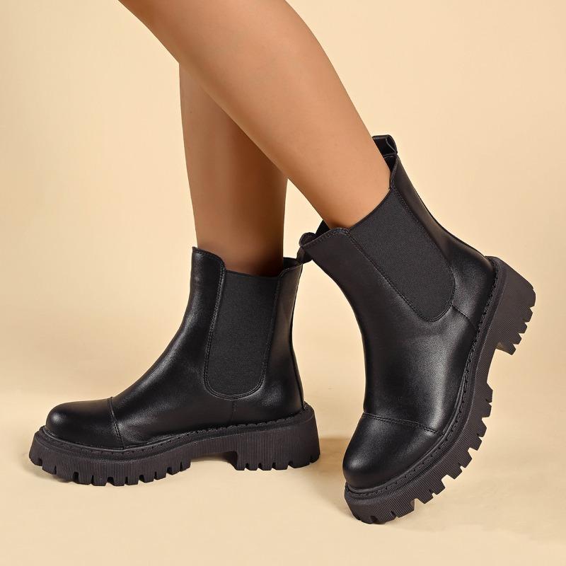 Fashion New Black Versatile Womens Boots with Mid Heel Short Tube Sleeve Waterproof and Non Slip 2024 Winter Outdoor PU Fashion Boots