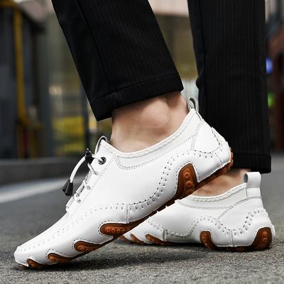 Fashion New Casual Shoes Men Leather White Sneakers Summer Breathable Men's Shoes Fashion Driving Shoes Plus Size 38-47 Flats Trainers