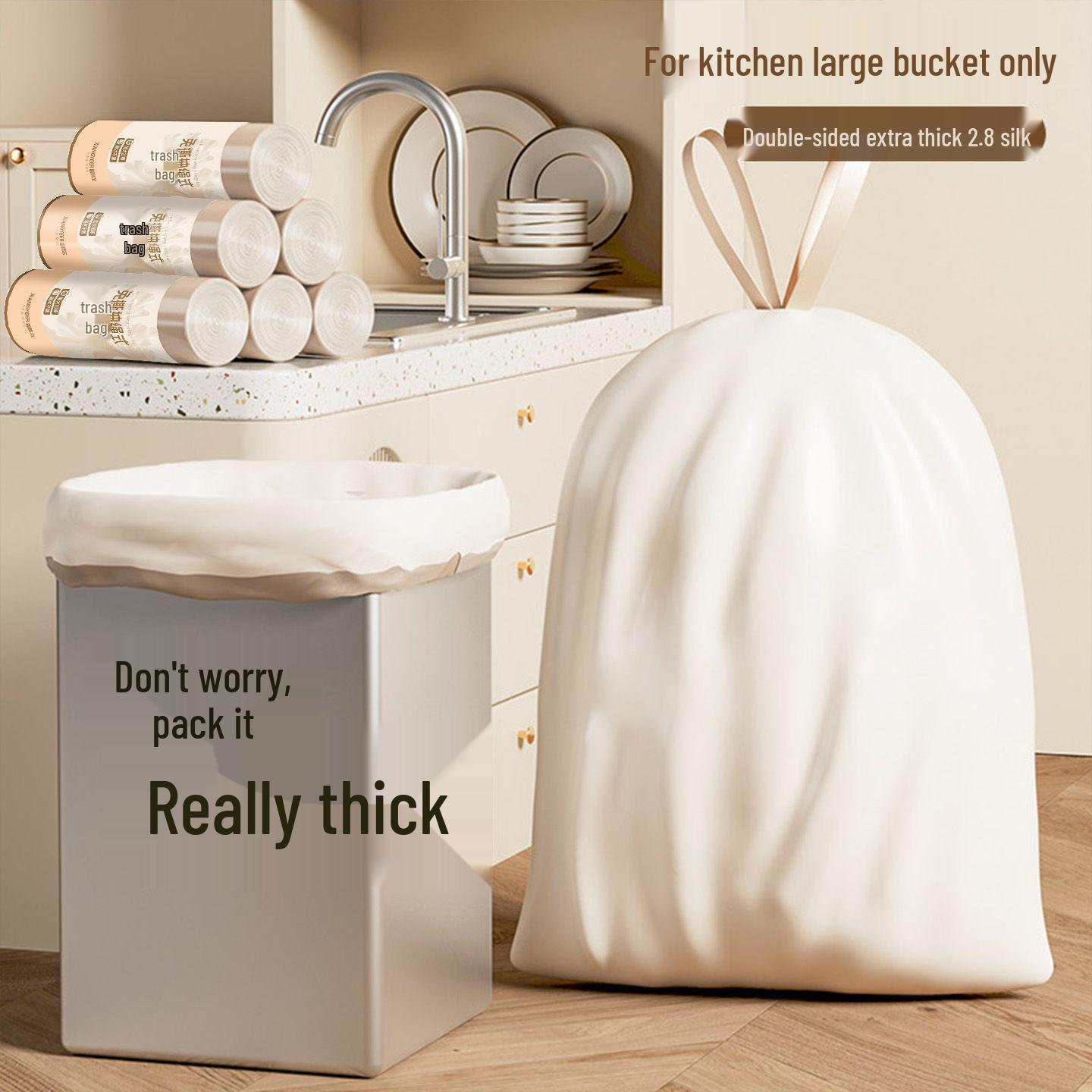 Extra Thick Handheld Trash Bags for Large Kitchen Bins - Commercial Use Large 52x55cm - Double Thick 2.8