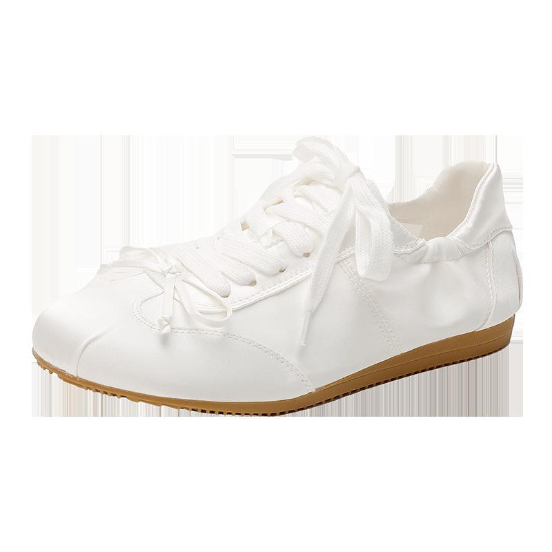 

Весна новые балетные туфли в стиле милой девушки с круглым носком из сатина спортивные туфли на платформе с бантом повседневные женские 40 жемчужина белый